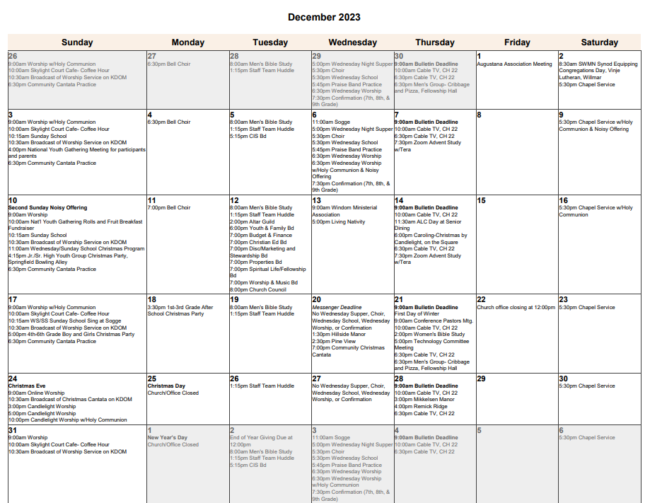 EVENTS American Lutheran Church of Windom, MN